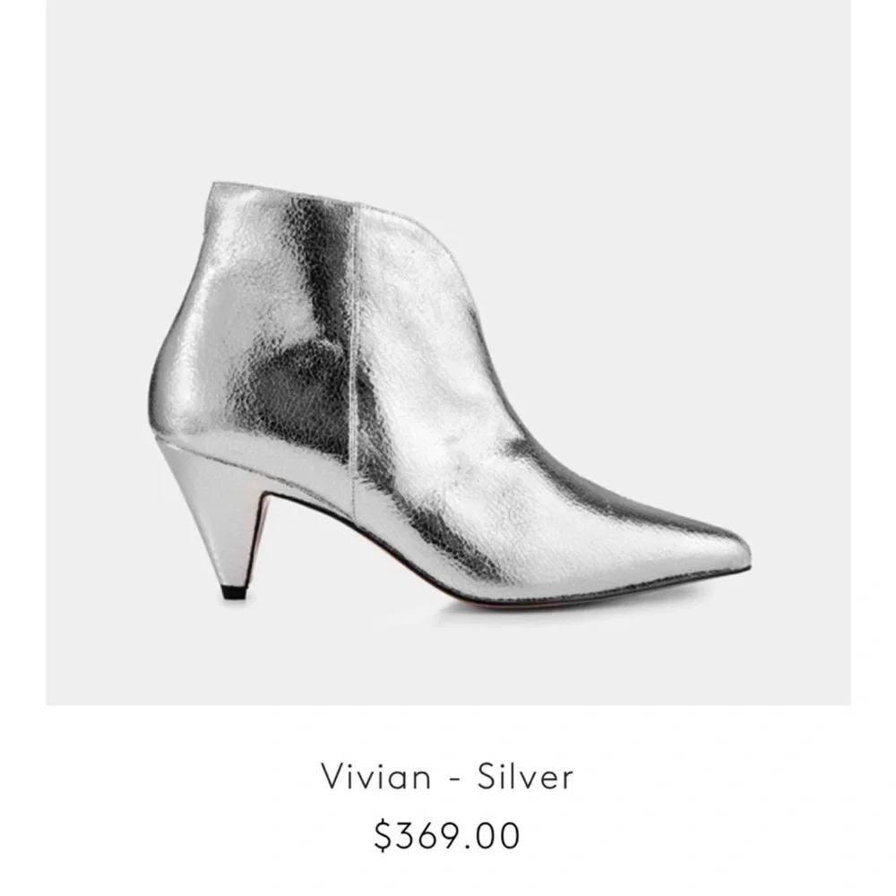 Anthropologie Ivylee Copenhagen Vivian Silver Metallic Ankle Boots 5.5 Pointed